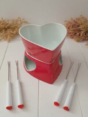 Stokes Red-Heart 6-Piece Porcelain Fondue Set
